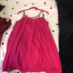 Pink sequenced semi open back flowy dress!